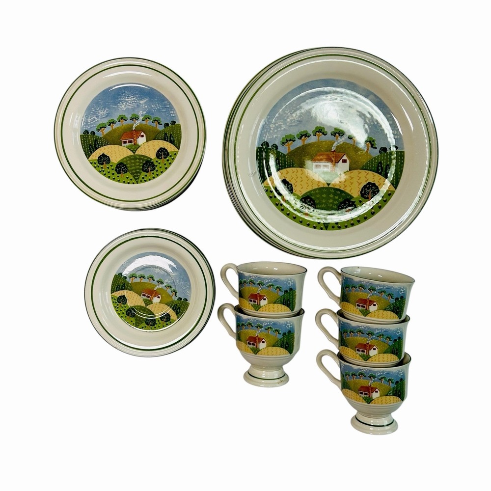 Vintage Sangostone Country Cottage Dinnerware Set Dishes, Plates, Bowls, Cups